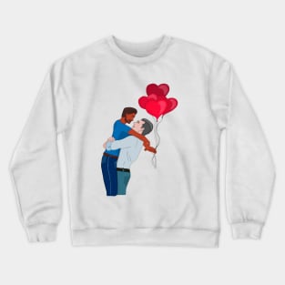 Male Couple Hugging While Holding Heart Shaped Balloons Crewneck Sweatshirt